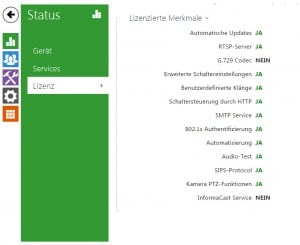 Screenshot der 2N EntryCom IP - Lizenzierte Merkmale